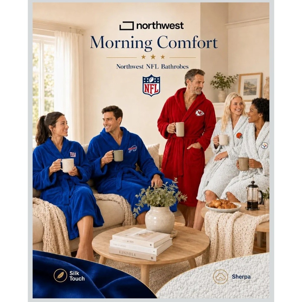 Northwest NCAA Penn State Sherpa Bathrobe Mens OSFM White Lounge - Picture 8 of 10